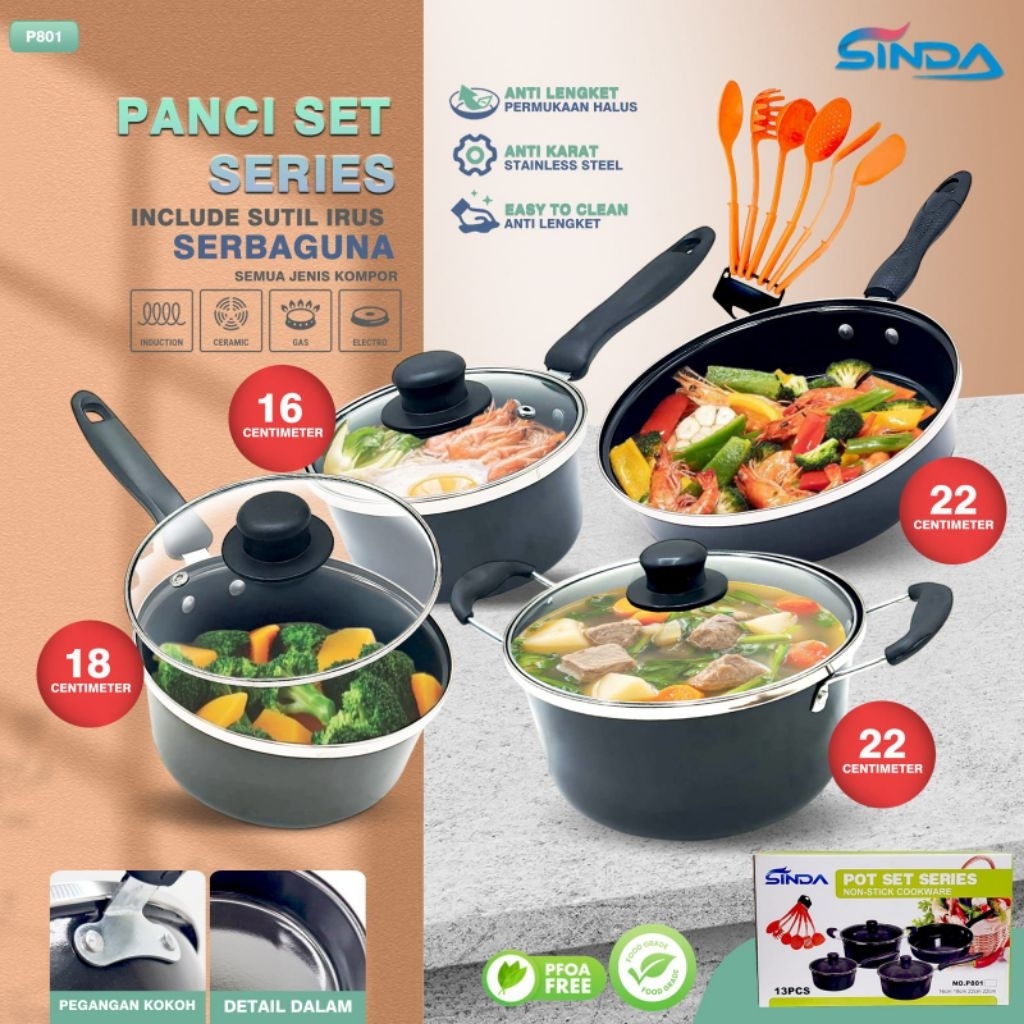 GROSIR Panci Set 13 Pcs Marble Teflon Cookware Set Rivera BMW / Gionee / Sinda warna panci set