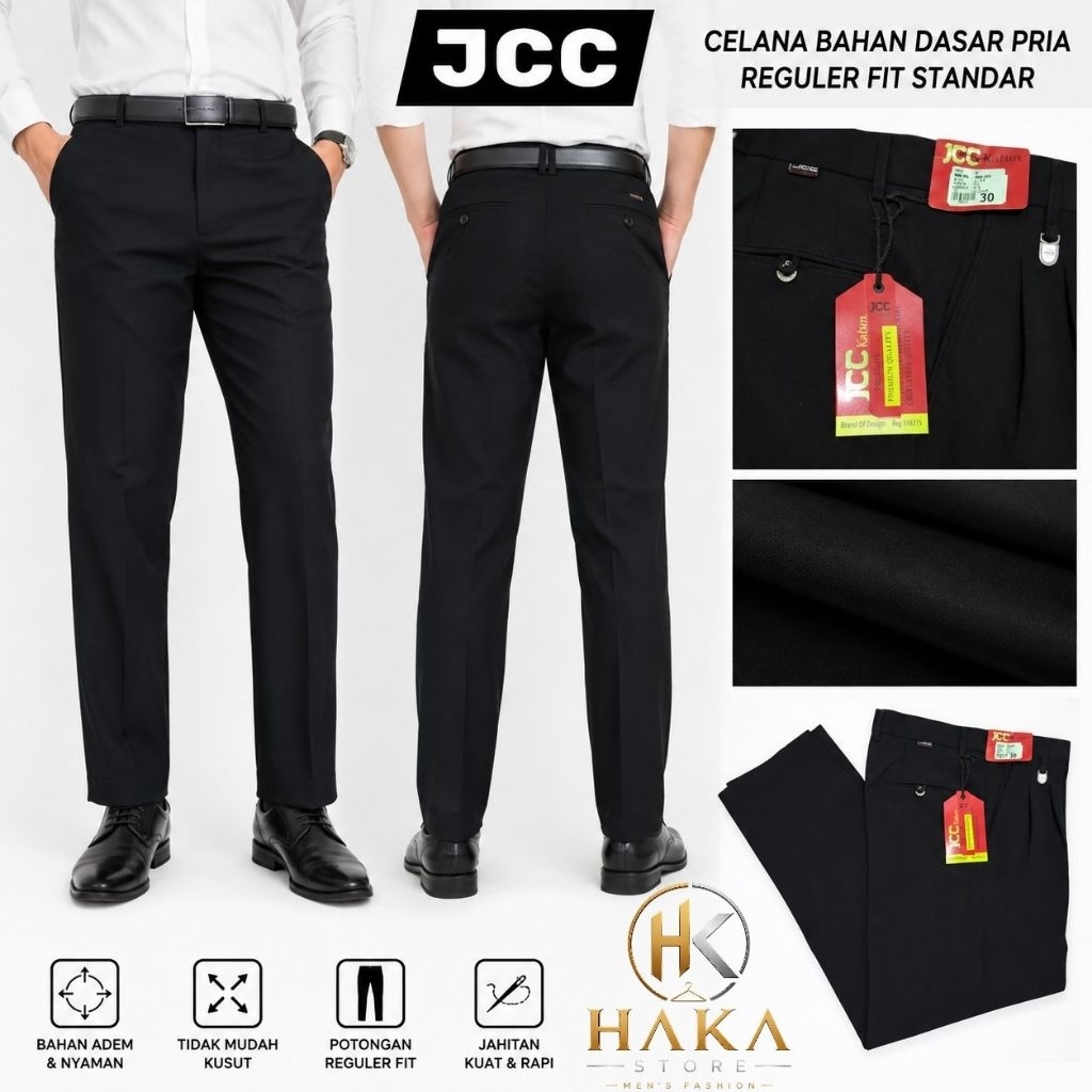 CELANA PANJANG PRIA BAHAN DASAR ORIGINAL JCC HITAM 27-44 REGULER Fit STANDAR FORMAL