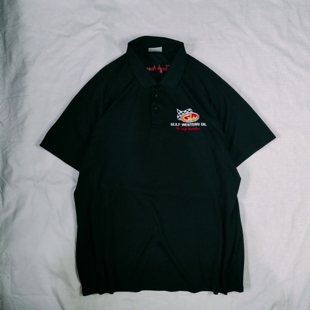 Vintage polo shirt Gulf western oil pria Kaos sehari hari cowok