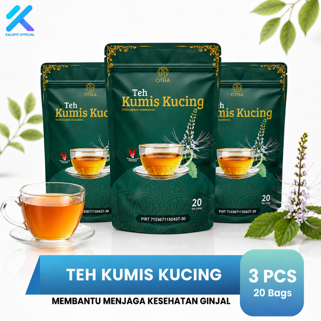 OTRA Paket 3 Pouch Teh Kumis Kucing Asli Obat Ginjal Kencing Berbusa Teh Daun Kumis Kucing Original