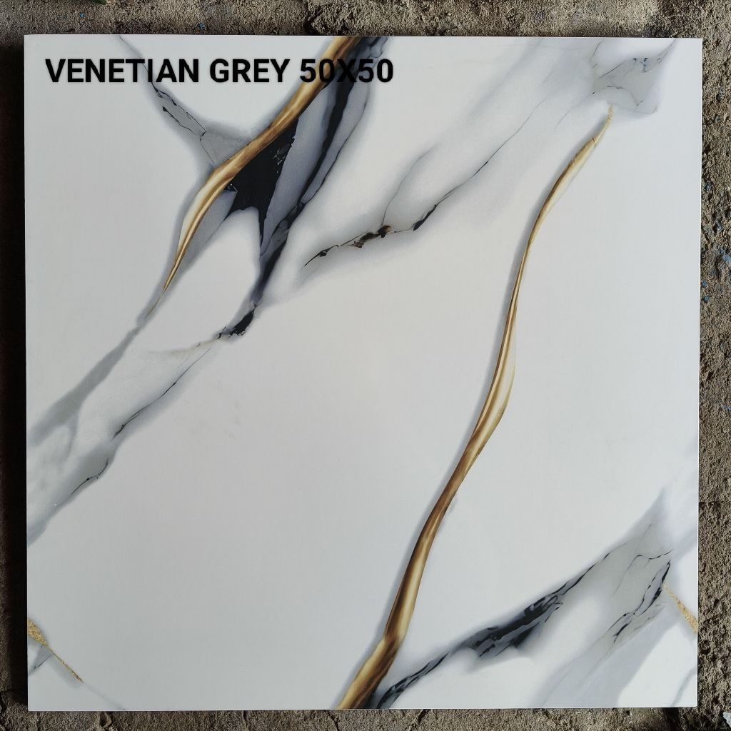 Keramik Lantai Glossy 50x50 Venetian Grey Motif Granit KW1
