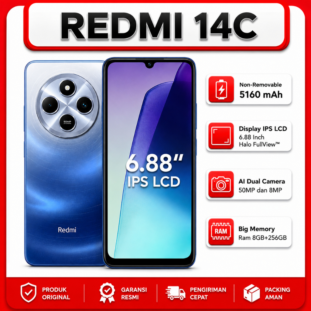 Handphone Redmi 14C Ram 8+256GB ANDROID NFC