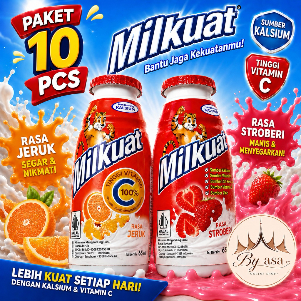 Paket 10 pcs milkuat botol - stroberi&jeruk