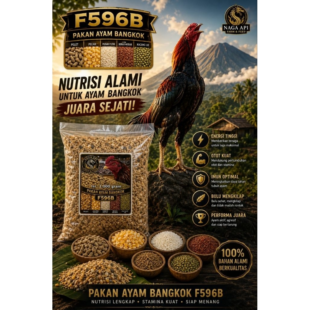 PAKAN Campuran Ayam Bangkok/pakan komplit/pelet/jagung pecah/beras merah/gabah putih/kacang ijo/1kg