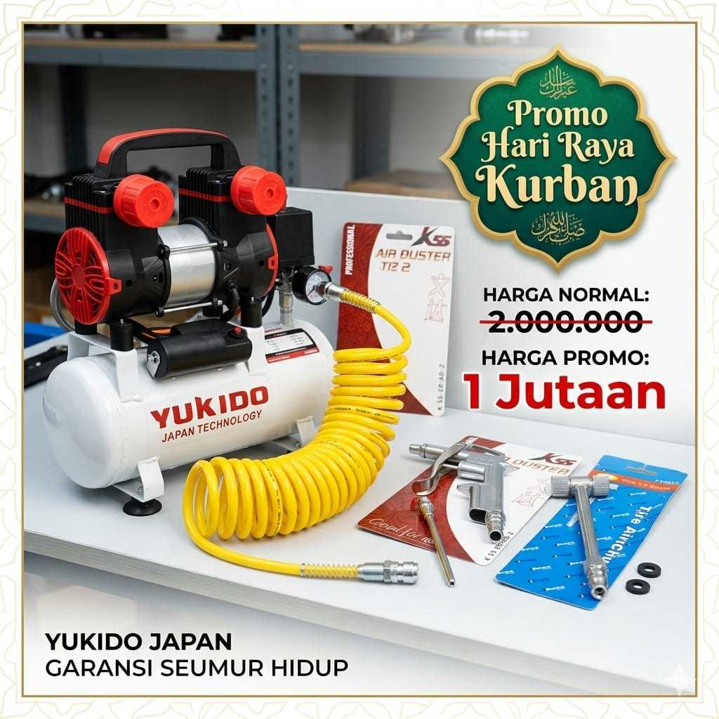 PAKET LENGKAP (7 ITEM) TUKANG CAT /BENGKEL Mesin Kompresor Listrik Oilless Silent 10 Liter