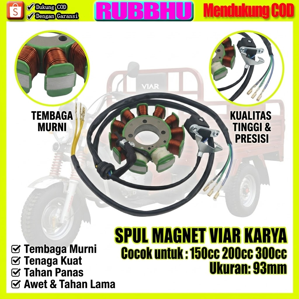 Spul Viar 150cc 200cc 300cc 12 Pole Lilitan 93mm Baut 3 Motor Roda Tiga Sparepart Motor Roda 3