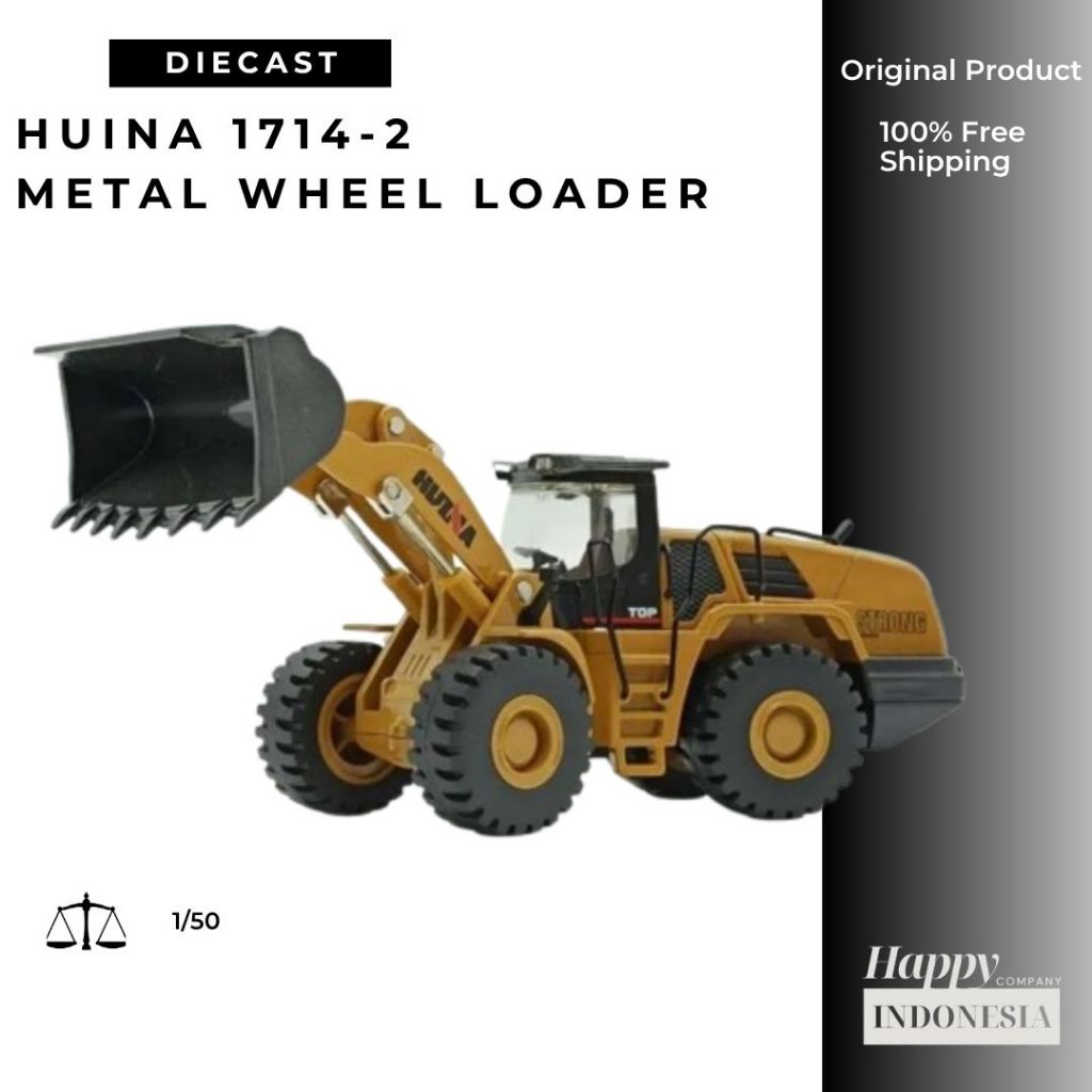 Huina 1714-2 DieCast Bulldozer Metal Scale 1:50 HuiNa Toys Die-Cast Mainan Bulldozer