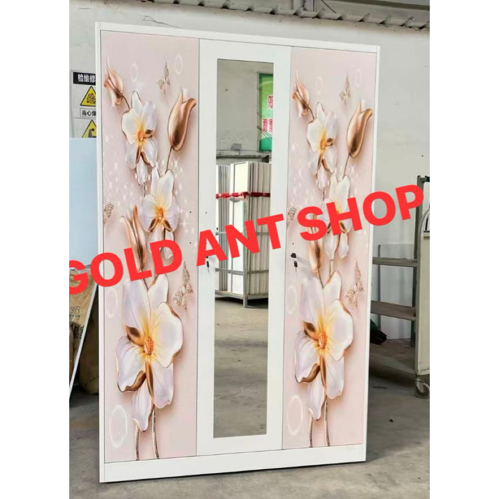 Lemari Pakaian Baju Besi 3 Pintu 120 Swing Full Kaca / Lemari Besi 3 Pintu Kaca / Lemari Besi Swing 