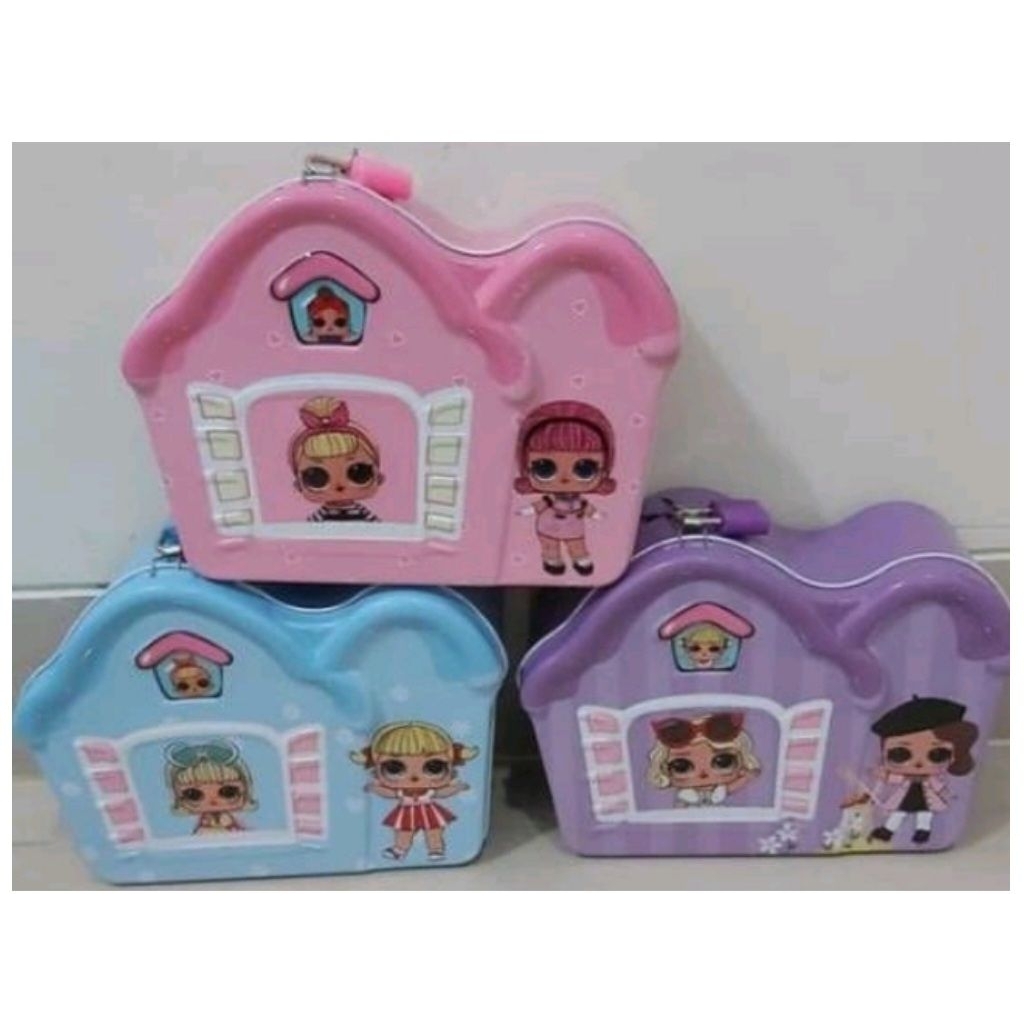 Celengan gembok rumah LOL, Frozen / celengan kaleng gembok atap rumah LOL, frozen / Coin bank rumah
