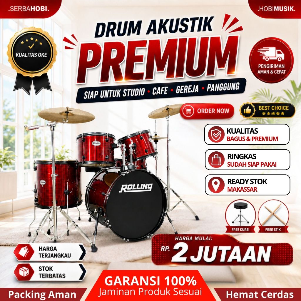 DRUM AKUSTIK / DRUM ROLLING / DRUM AKUSTIK JUNIOR SET MURAH SIAP PAKAI