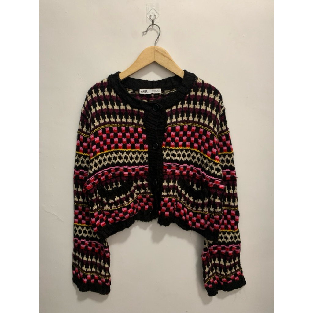 ZARA CARDIGAN O-NECK JACQUARD KNIT