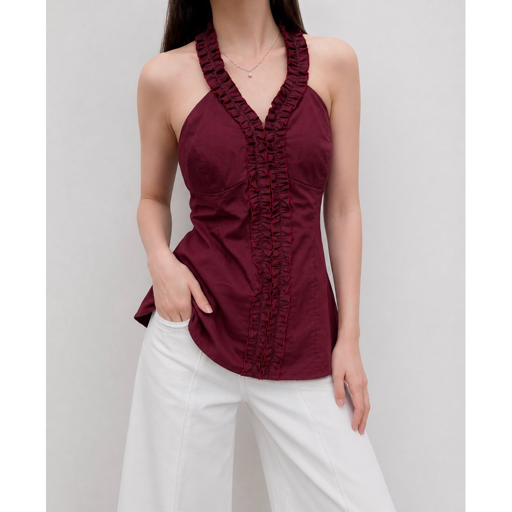 Yona halter top - lanyloou | halter ruffle top - atasan wanita halter neck - backless halter top