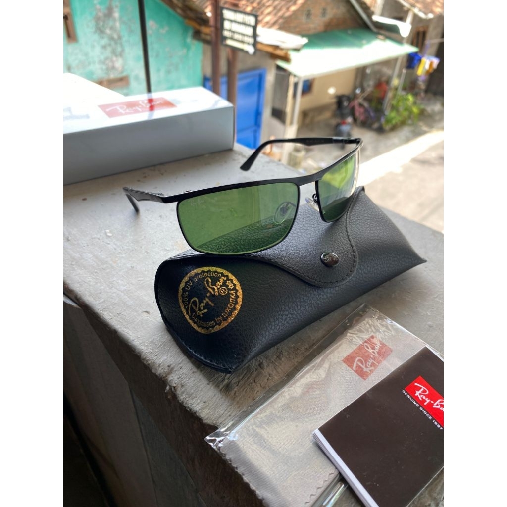 kacamata ray-ban RB3462 size 68 frame hitam kaca hijau