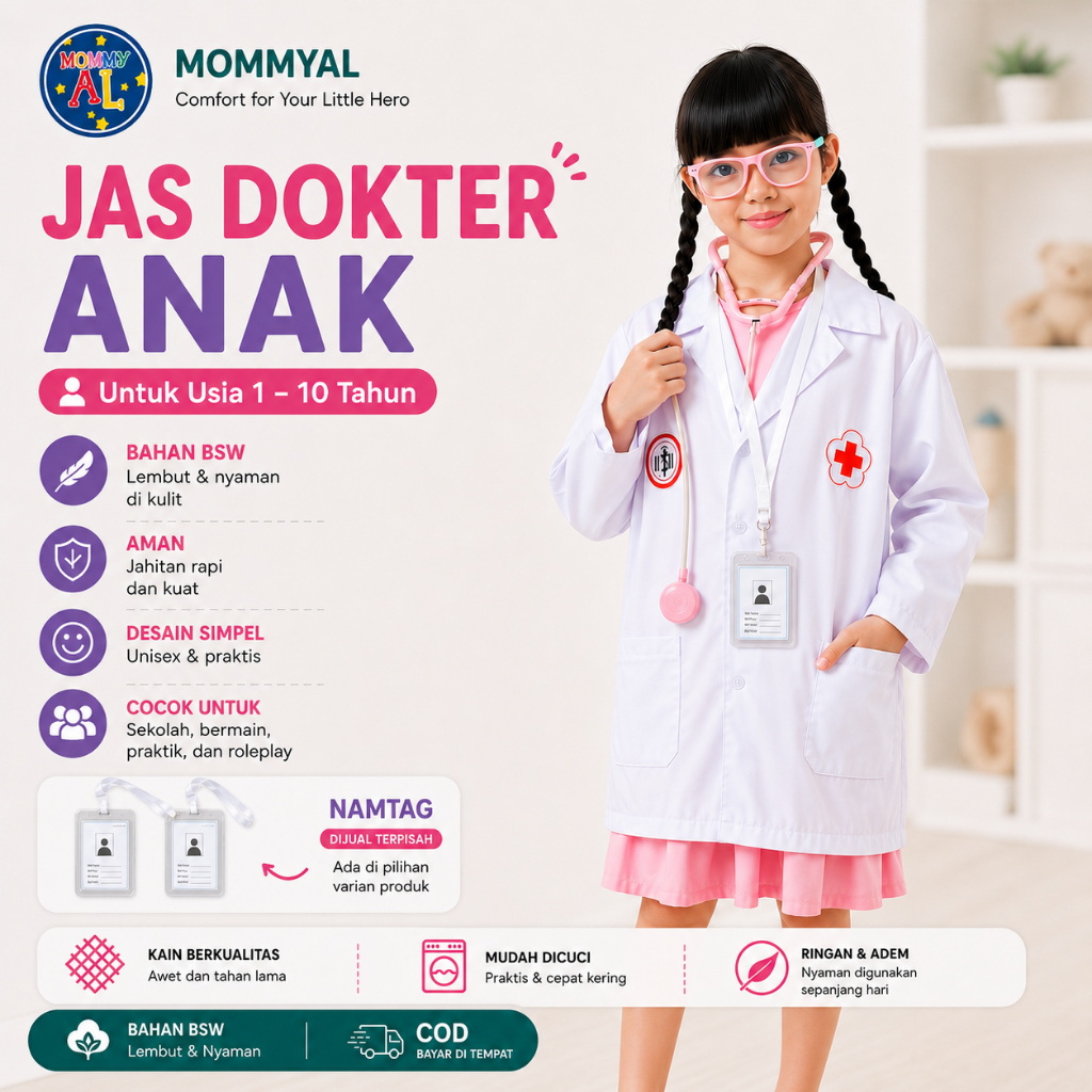 JAS DOKTER ANAK 1-10 TAHUN/jas dokter anak murah/jas dokter anak kecil/Baju Profesi Anak/jas dokter 