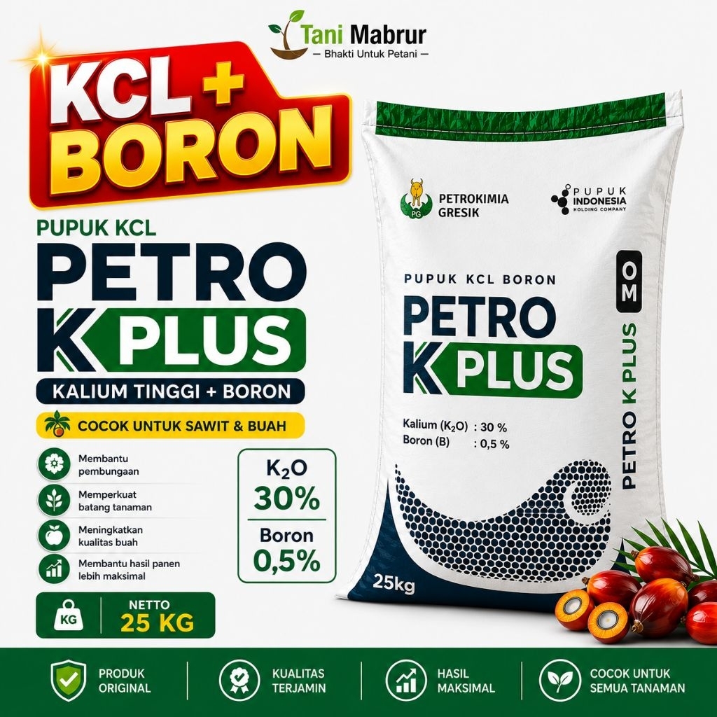 KCL Petro K Plus 25KG Petrokimia - Pupuk Kalium Tinggi Boron Booster Padi Buah & Sawit | Siap Kirim 