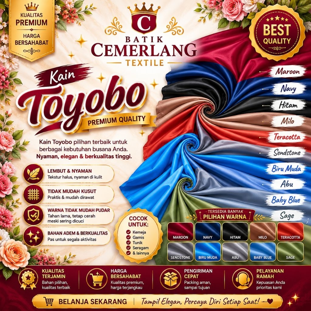 Kain Katun Toyobo Royal Mix Original / Kain Katun Jepang Polos Toyobo Termurah