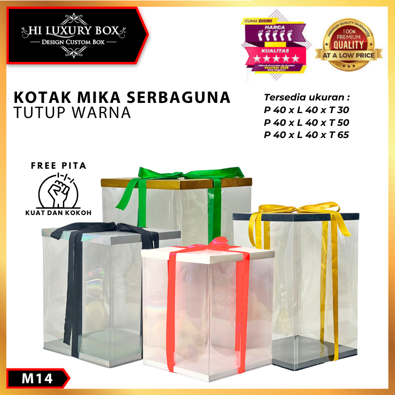 Cake Box Kotak Kue Mika Transparan Dus Hadiah - Tutup Hologram-40X40- M14