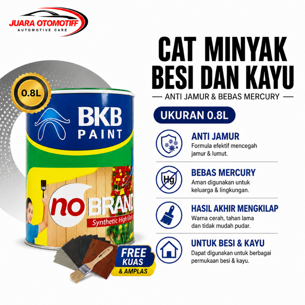 NOBRAND Cat Minyak Kayu Dan Besi 800 ml FREE Kuas & Amplas BKB Paint 0,8 liter No Brand