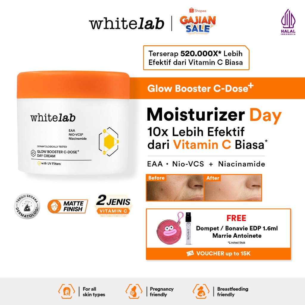 Whitelab Glow Booster C-Dose+ Day Cream - Pelembap Krim Pagi Pencerah Wajah untuk Kulit Kering denga