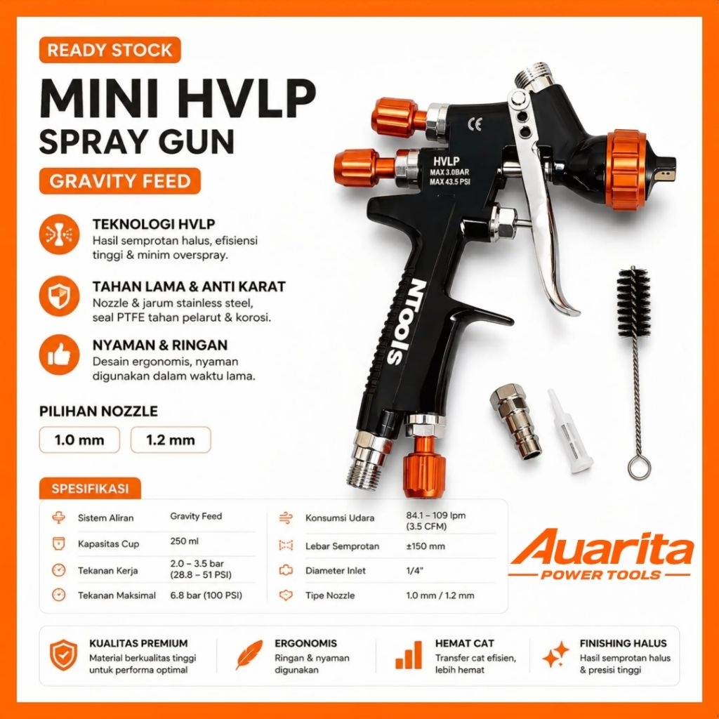 [GARANSI 1 TAHUN] SPRAYGUN CAT NTOOLS 888 NOZLE 1.0 | 1.2mm semprotan halus profesional