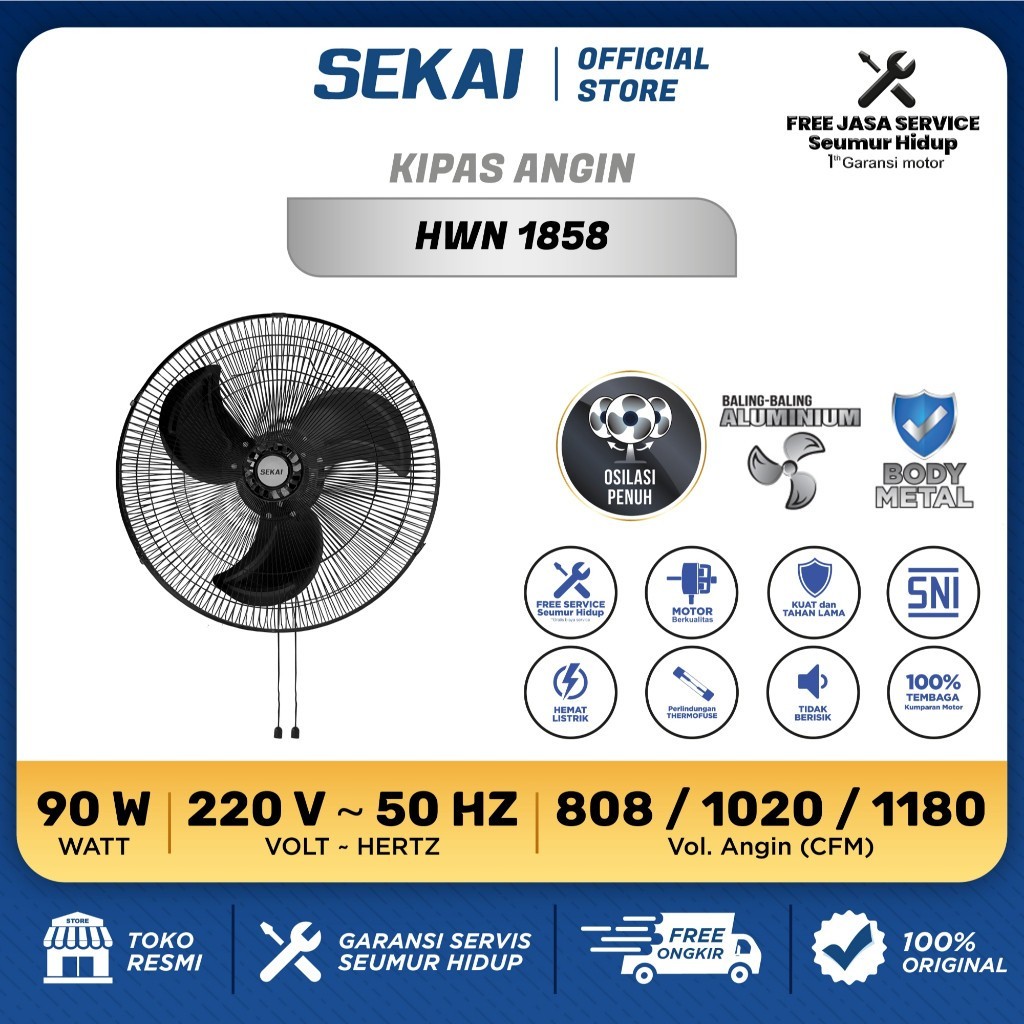 SEKAI Kipas Angin Dinding Tornado 18" HWN 1858 PO