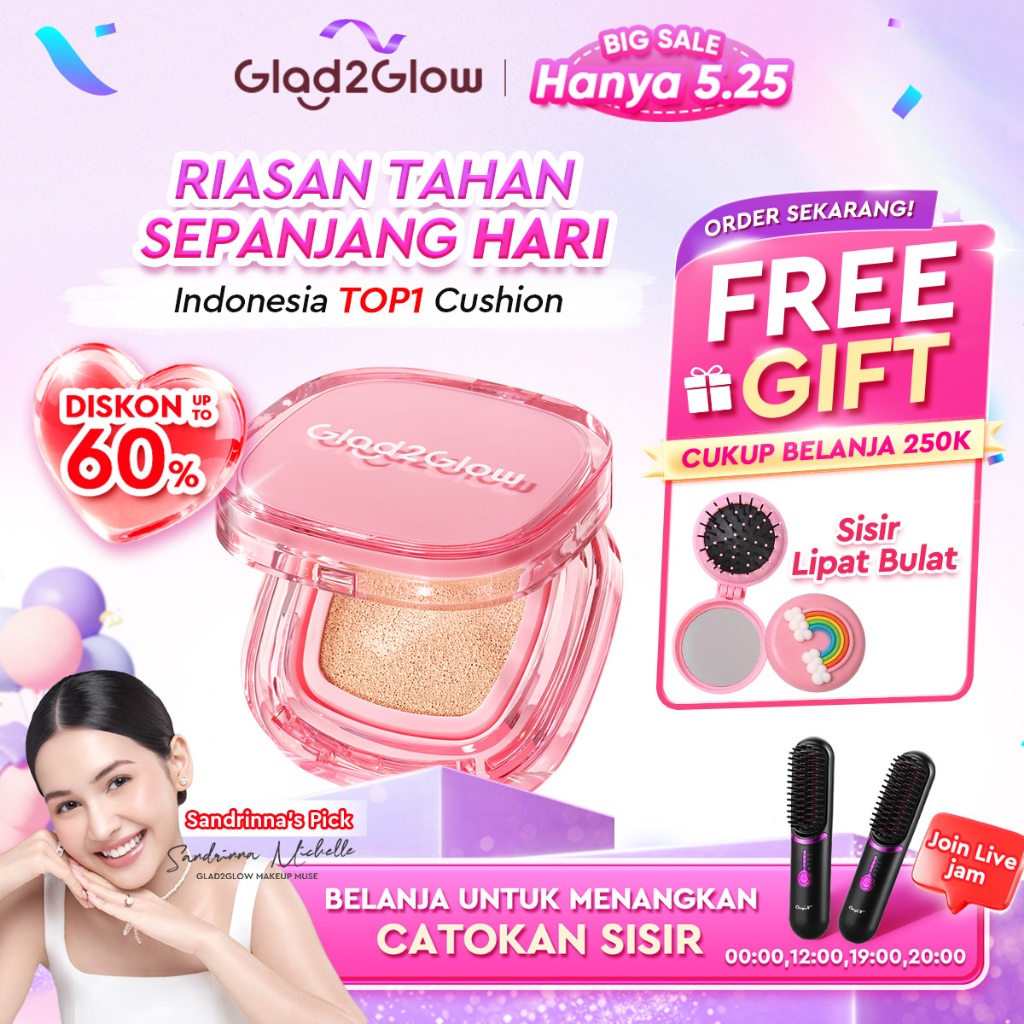 [Hot Sale]Glad2Glow Perfect Cover Cushion Foundation Waterproof Make Up Setting Concealer BB Cream T
