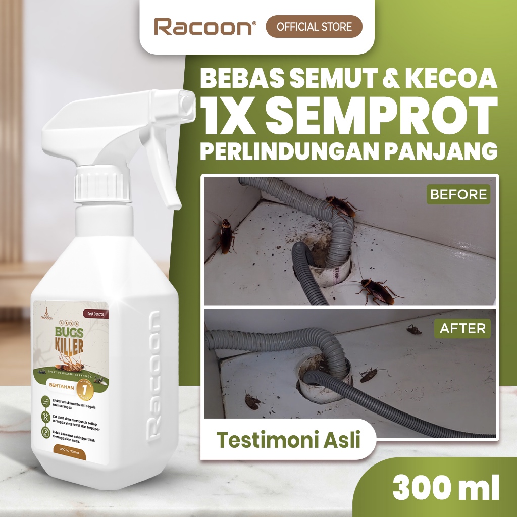 RACOON Bugs Killer Spray Anti Kecoa, Semut & Serangga 300ML