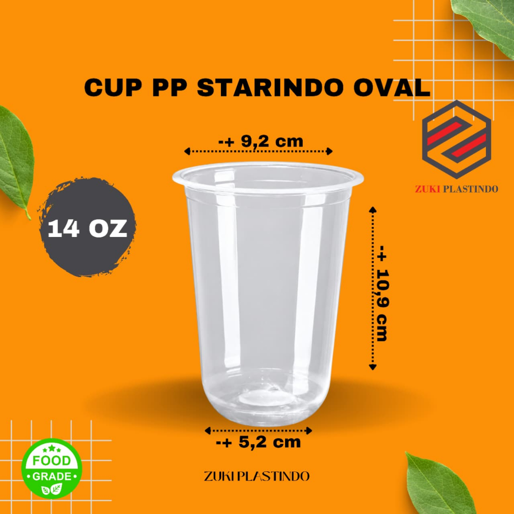 Gelas Cup Plastik Oval 14oz Starindo Tebal 8gram