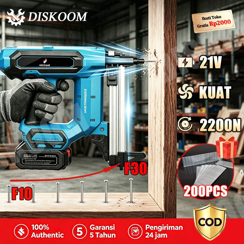 Diskoom Mesin paku tembak listrik F30 21V Baterai  Pneumatic Nailer 1500W Pneumatic Nailer Air Naile