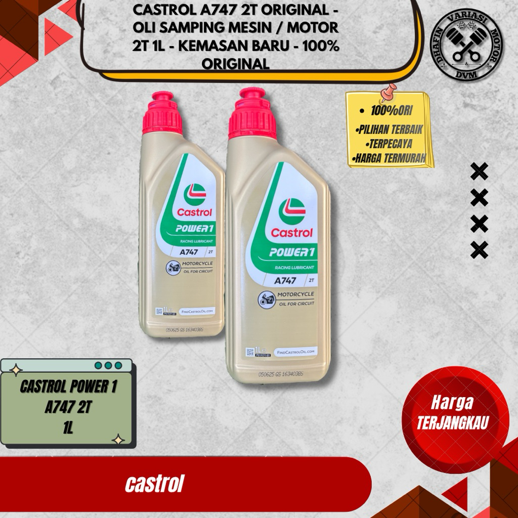 CASTROL a747 2T ORIGINAL - oli samping mesin / motor 2T 1L - KEMASAN BARU - 100% ORIGINAL