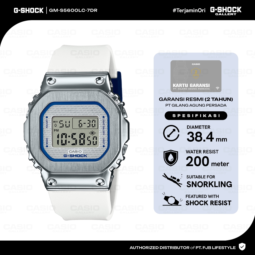 G-Shock Jam Tangan Unisex GM-S5600LC-7DR Digital Water Resistance White