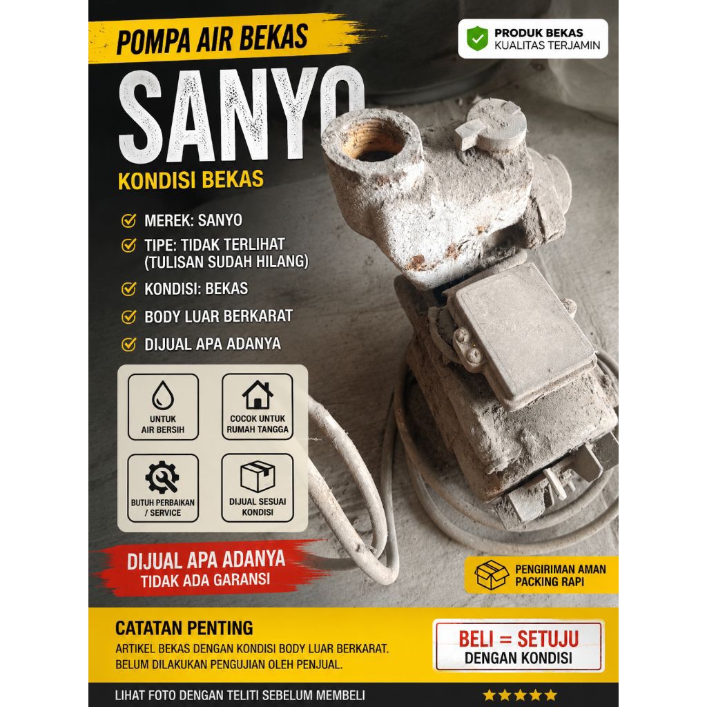 pompa sanyo bekas jual apa adanya