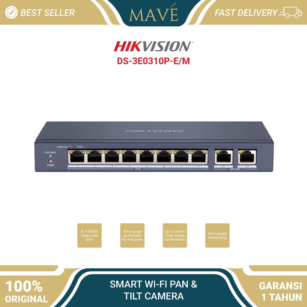 HIKVISION POE DS-3E0310P-E/M SWITCH HUB POE 8 PORT + 2 UPLINK