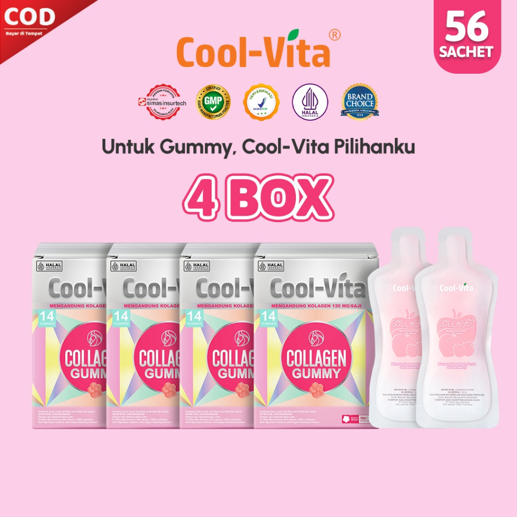 [BELI 4 DAPAT 6] Coolvita 4 Box Collagen Gummy + 2 Pouch RTD 120mg Rasa Jeruk Bali dan Lemon Tanpa T