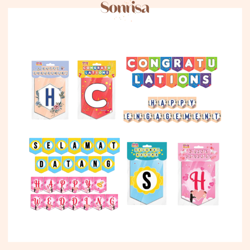 SONRISA - Banner Selamat Datang / Happy Wedding / Tulisan Congratulations / Tasyakuran Aqiqah