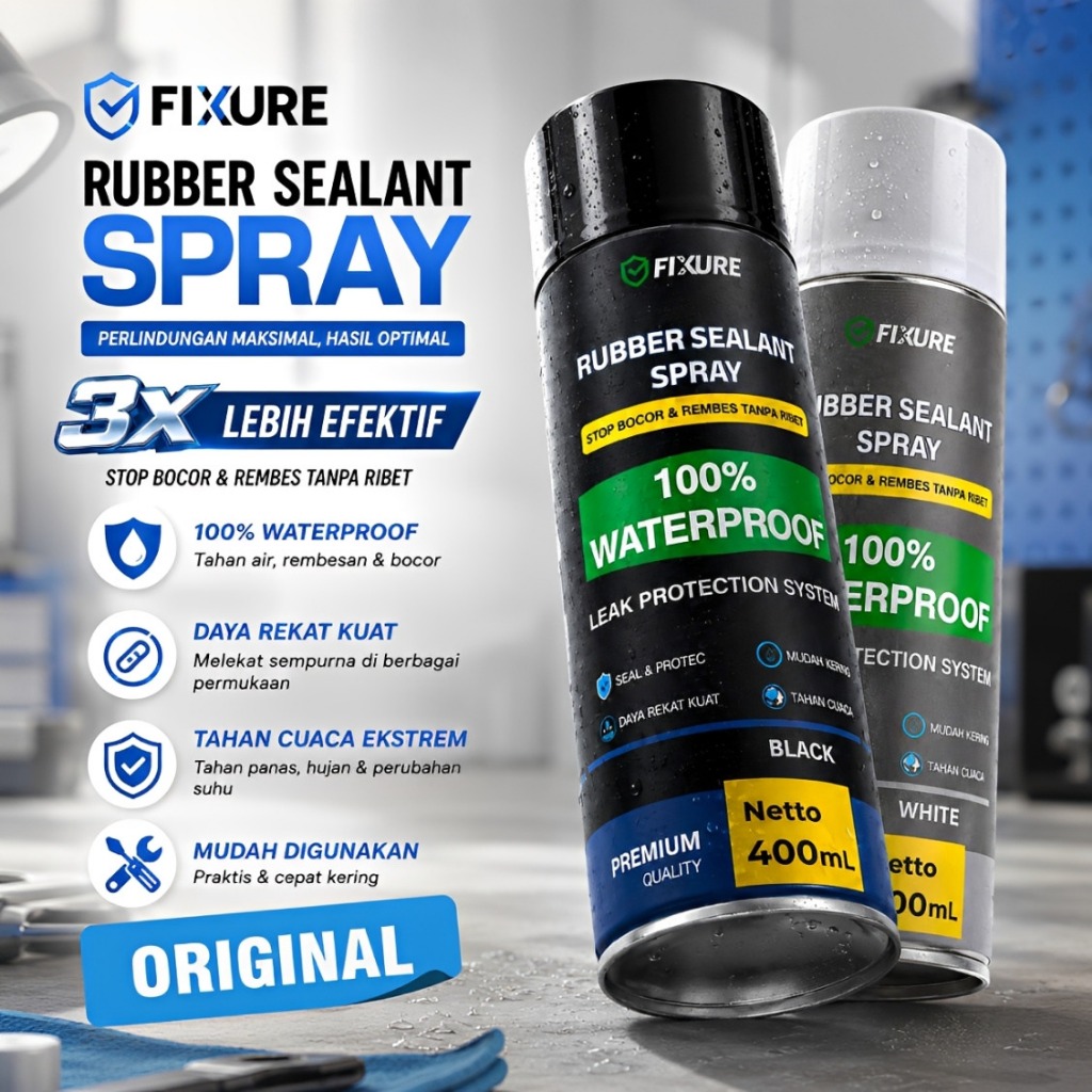 TERLARIS FIXURE Aqua Spray Anti Bocor 400ml Waterproof Rubber Sealant Spray spray anti bocor