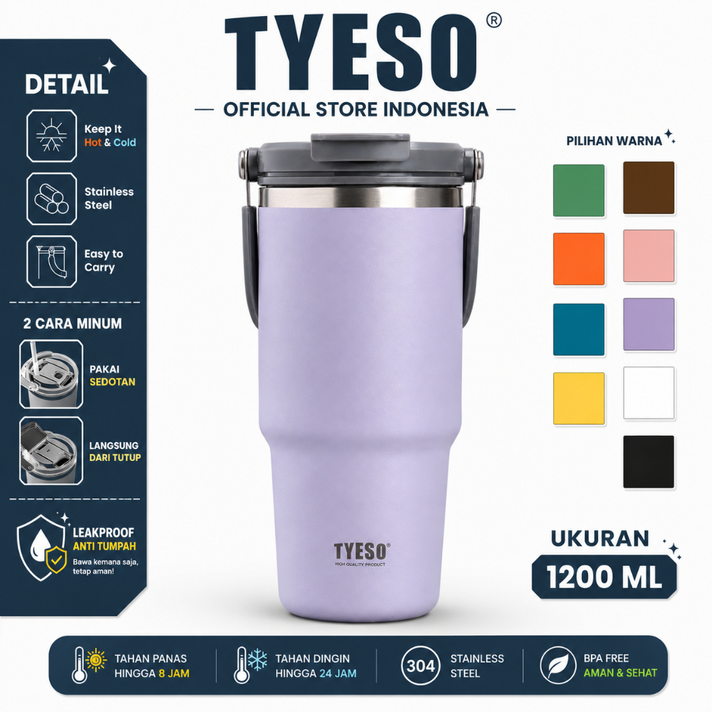Tyeso Tumbler Portable Stainless 1200mL TS-8830 Botol Cup Vacuum Insulated BPA FREE
