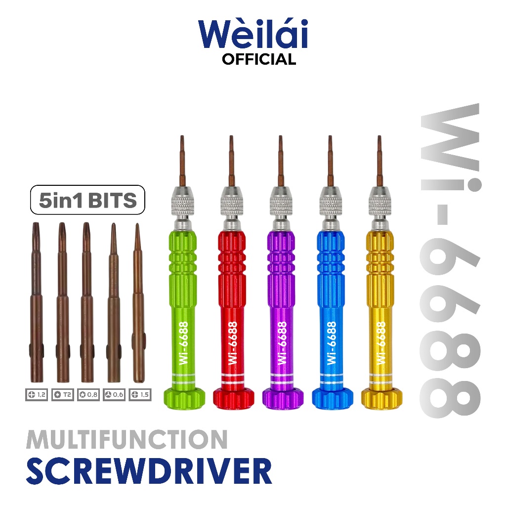 Weilai Wi-6688 Obeng Set Magnet 5 In 1 - Obeng Handphone Android iPhone - Obeng Multifungsi - Obeng 