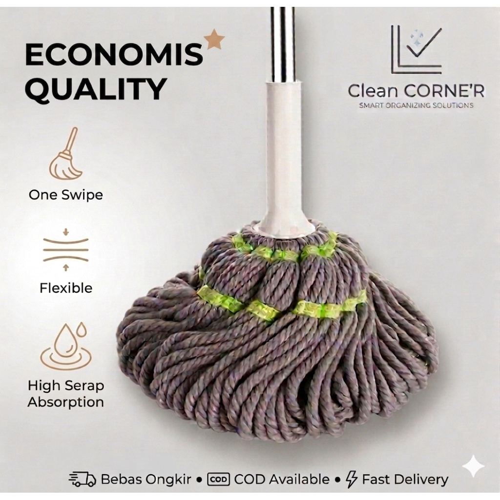 Alat Pel Lantai Peras Otomatis  — Twist Mop Microfiber Abu-Abu SIMPLE BERKUALITAS  - EKONOMIS