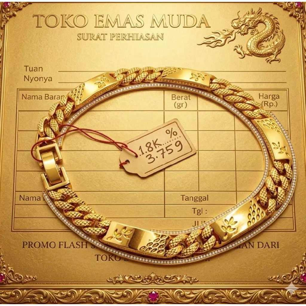 GELANG PLAT PADI 3mas mda FREE SURAT TOKO