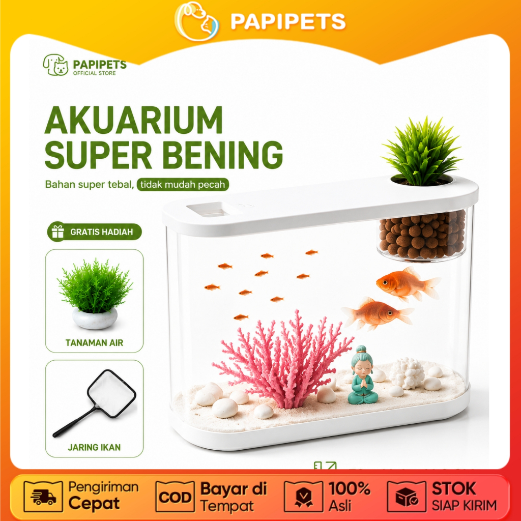 PAPIPETS Akuarium Ikan Plastik Mini Transparan Untuk Ikan Cupang Dekorasi Rumah Mudah Dibersihkan