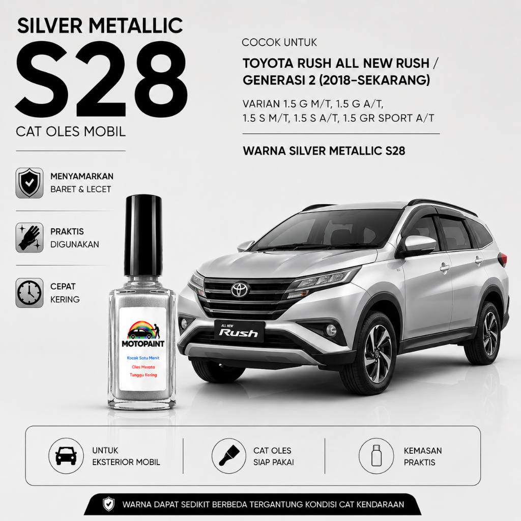 Motopaint Silver Metallic S28 Cat Oles Penghilang Baret Mobil Toyota All New Rush Terios Warna Silve
