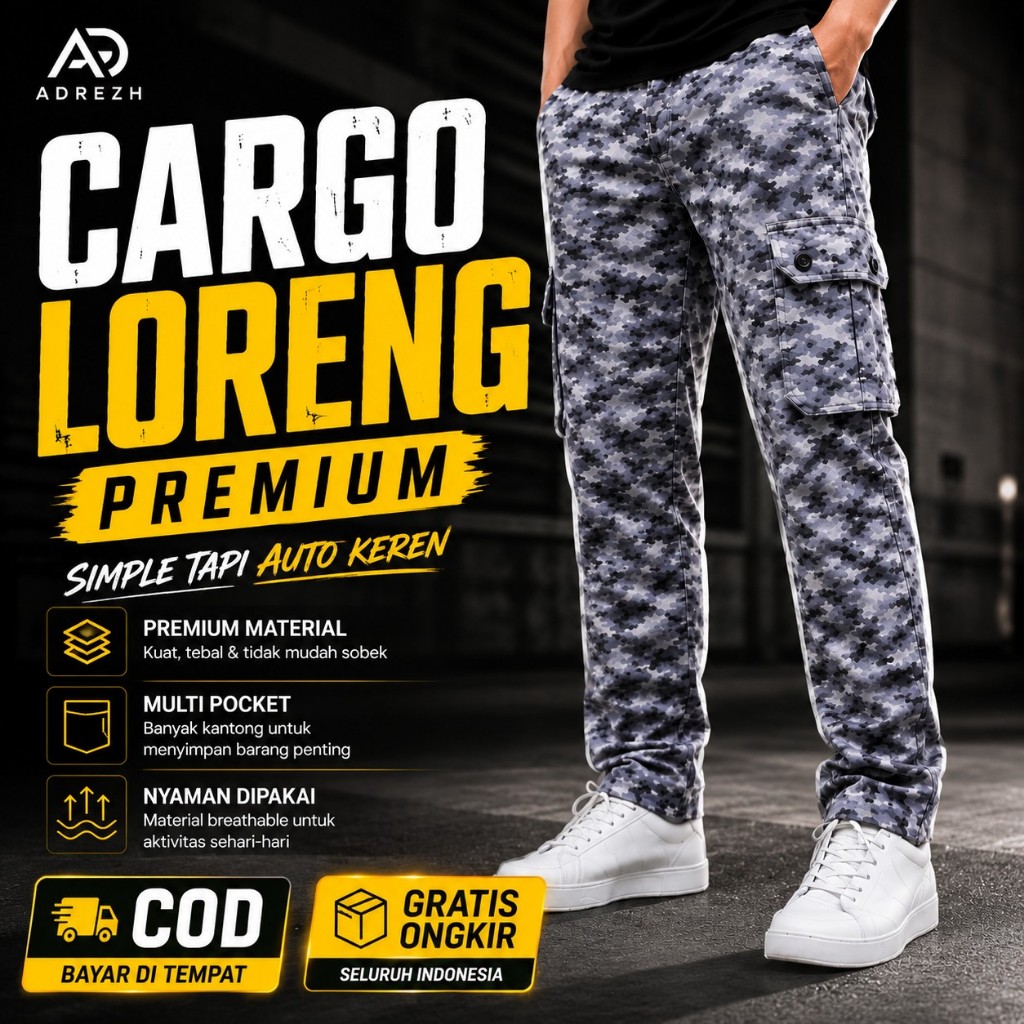 Celana Cargo Pria Loreng Putih Panjang Bahan Katun Tebal, Adem, Nyaman Dipakai 28-38