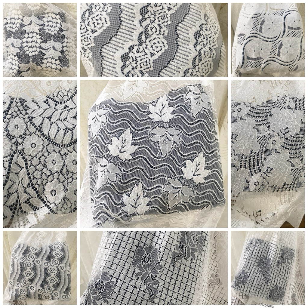 Kain Katun Brokat Putih Motif  & Gelombang - Mewah & Lembut (harga 0,5m)