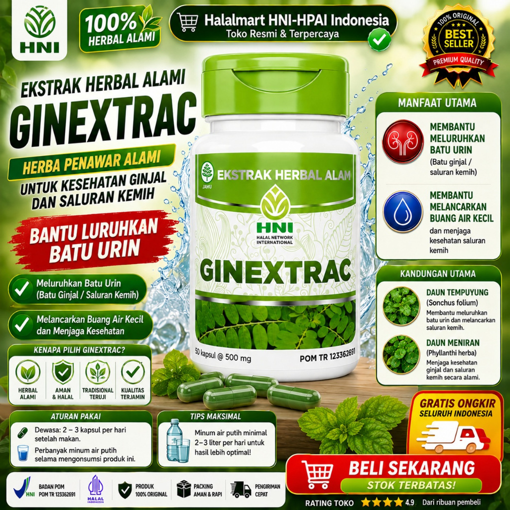 Ginextrac HNI HPAI Asli Original - Peluruh Batu Ginjal Saluran Kemih Kencing Batu Anyang-Anyangan & 
