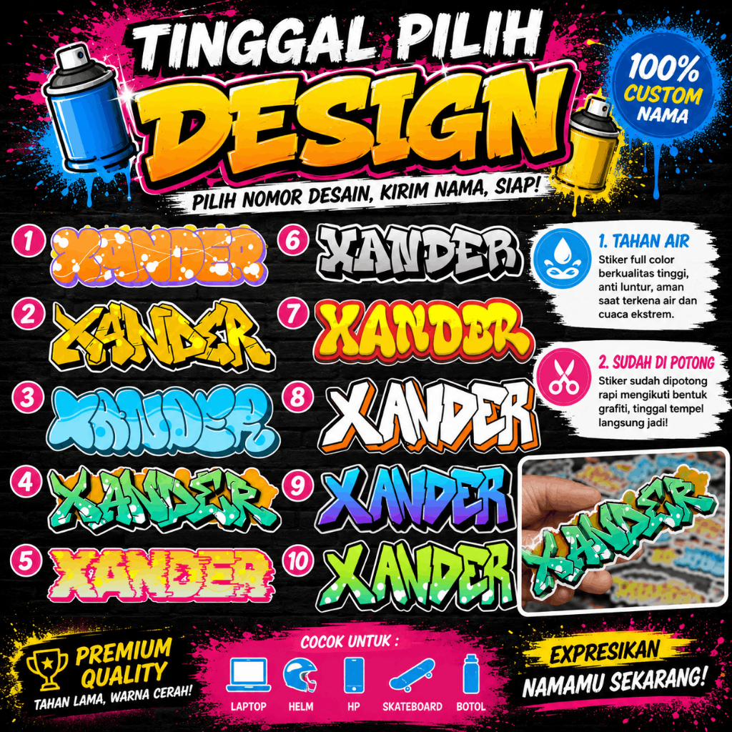 Custom Nama Grafiti edition Vinyl Waterproof Stiker motor racing