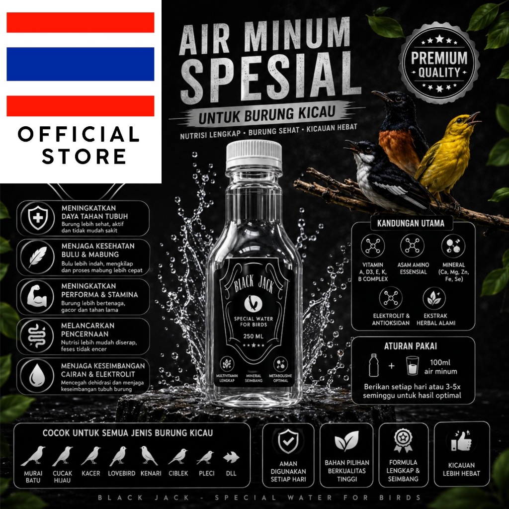 THAILAND - AIR SAKTI BURUNG Black Jack Larutan Air Minum Khusus Burung Kicau Penggacor Vitamin Obat 