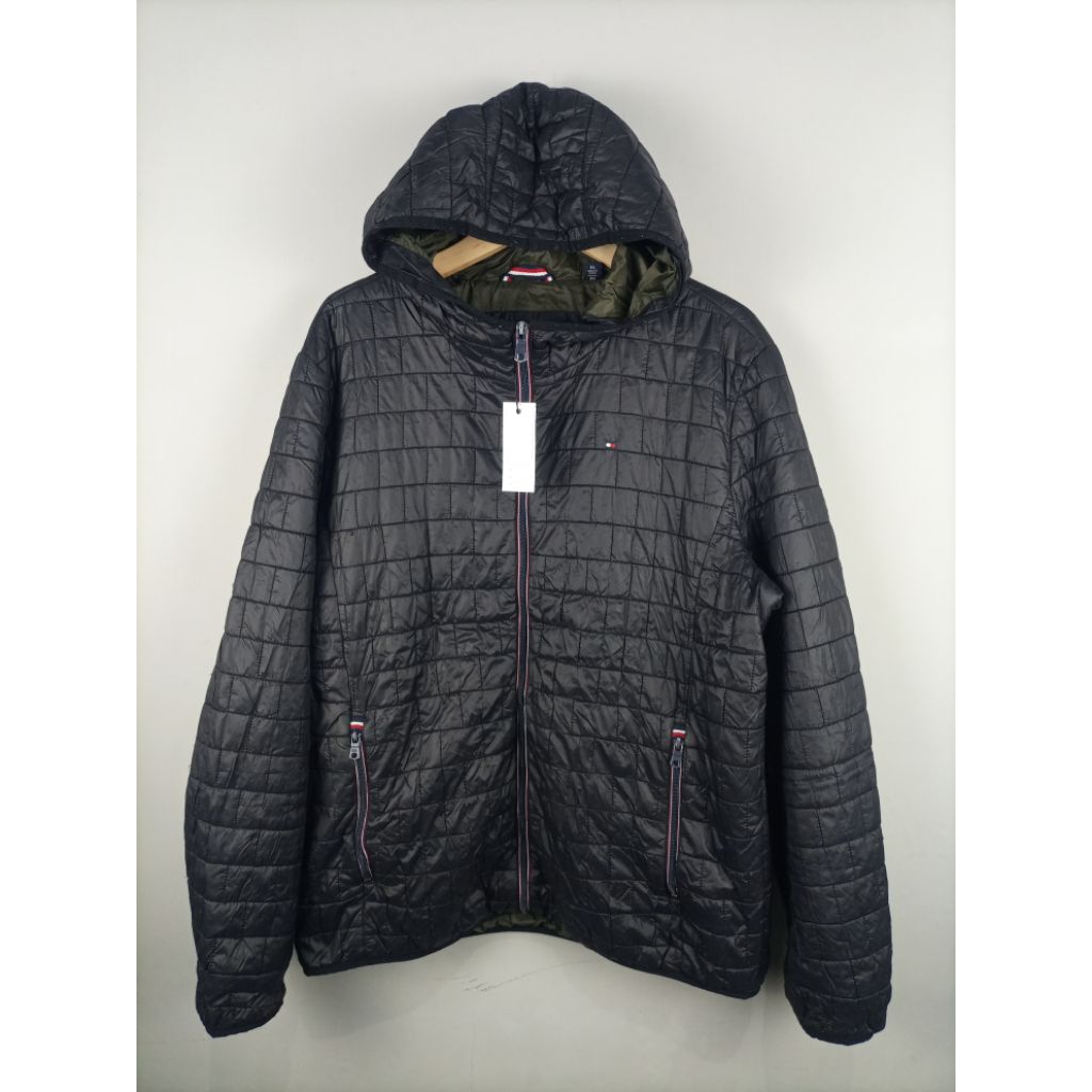 Jaket Tommy Hilfiger Cacing Puffer Berhodie Original Tempur_Size Masuk XL fit XXL