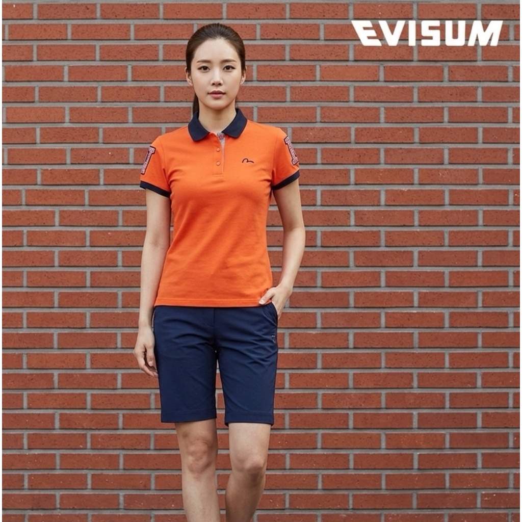 Kaos Polo Evisu Jeans Orange Original Vintage Preloved Kaos Kerah Cewek Size S Slim Fit