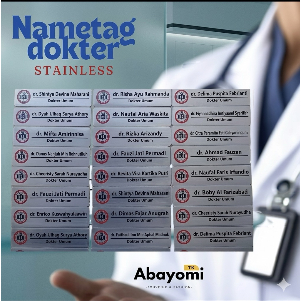 Nametag Nama Dada Grafir Etching Dokter IDI Stainless